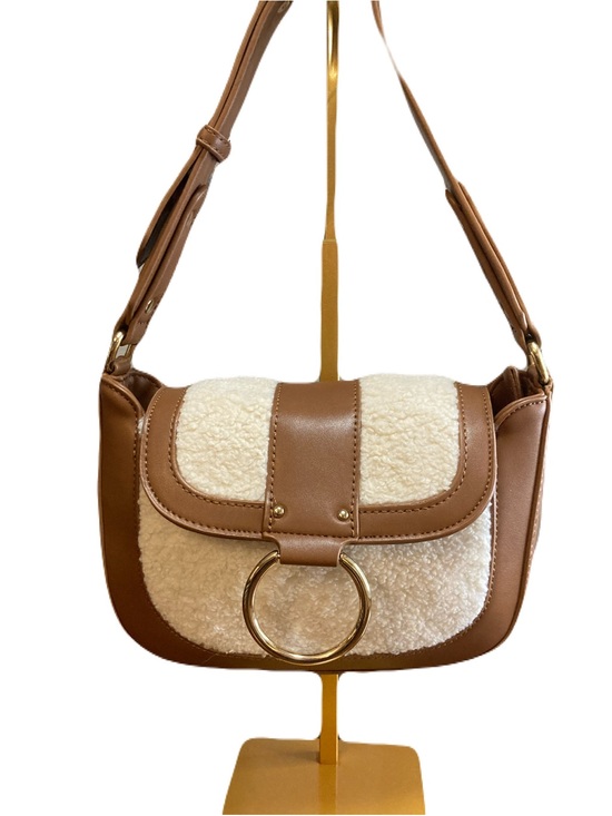Antik Kraft Handbags - Antik Kraft Vegan Leather & Shearling Crossbody Saddle Bag - Cognac & Cream NWOT